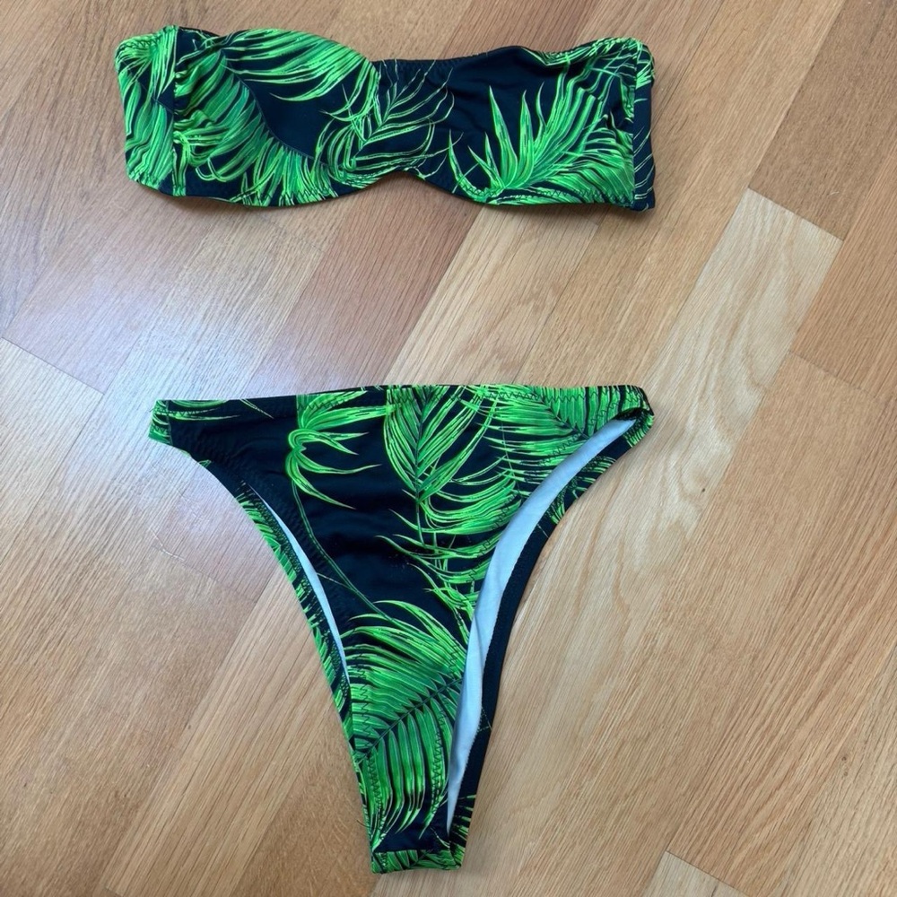 Norma Kamali Tropical Print High Cut Bandeau 90s Style Bikini